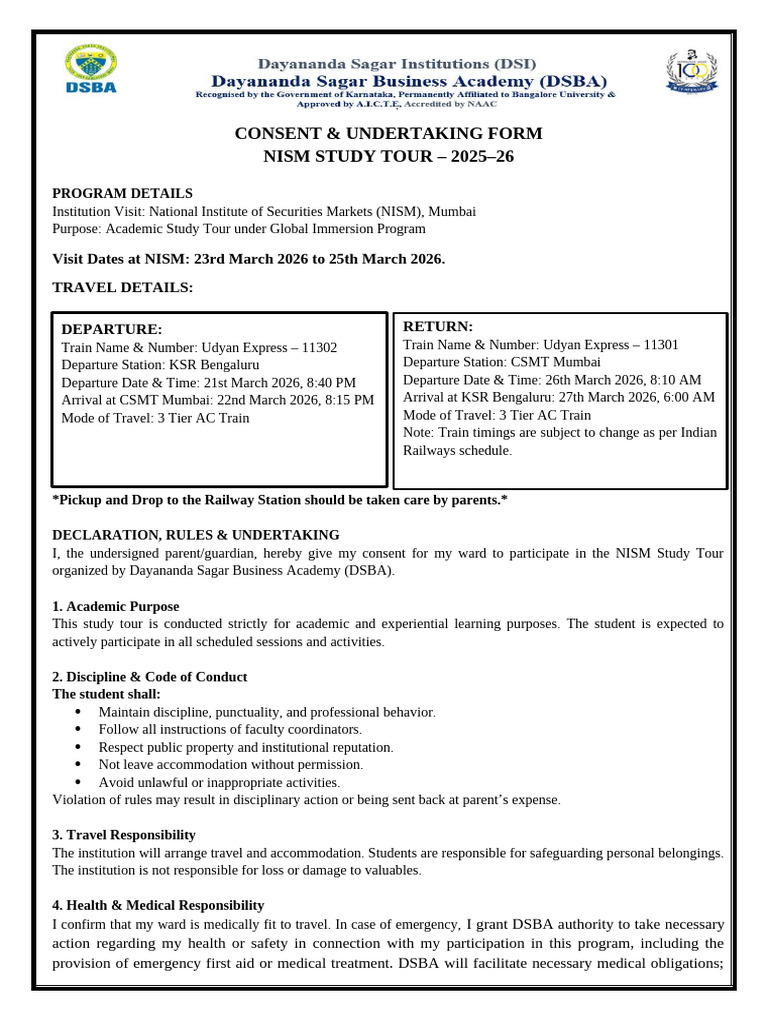 NISM Consent Form 2025 26 | PDF | Justice | Crime & Violence
