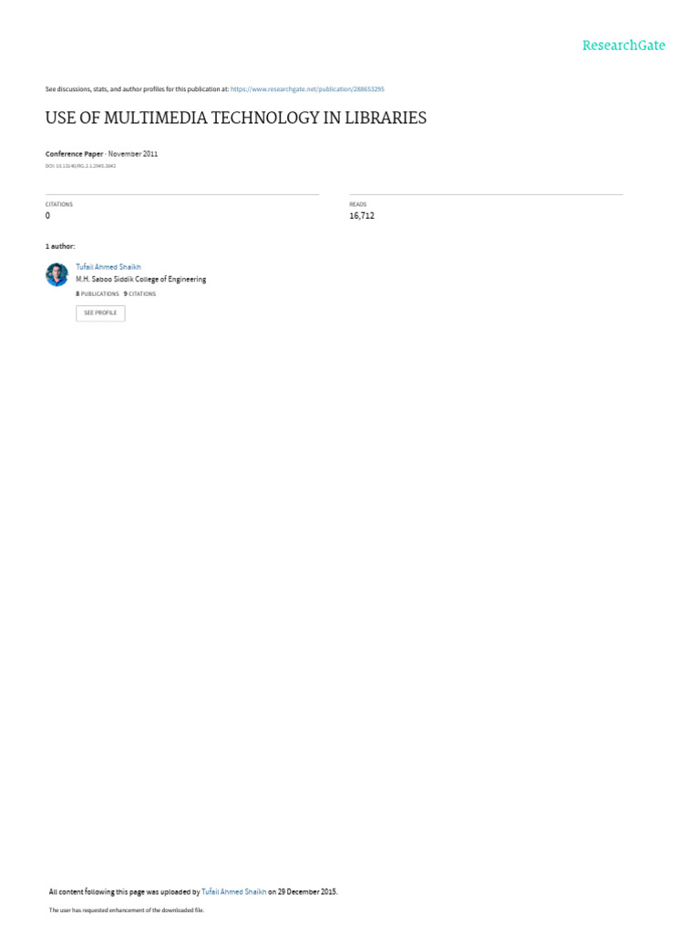 Use of Multimedia Technology in Libraries | PDF | Multimedia | Computing