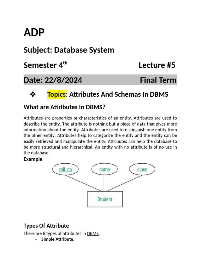 ADP-IV-DBMS-Attributes& Schemas | PDF | Databases | Database Schema