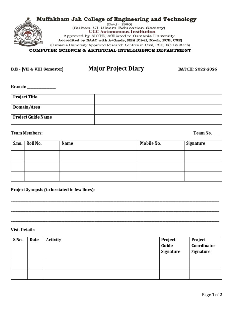 Project Diary Form CSAI | PDF