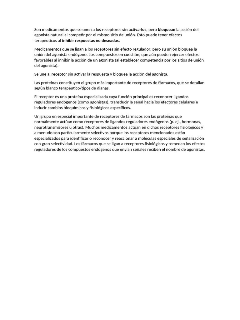 Son Medicamentos Que Se Unen a Los Receptores Sin Activarlos | PDF