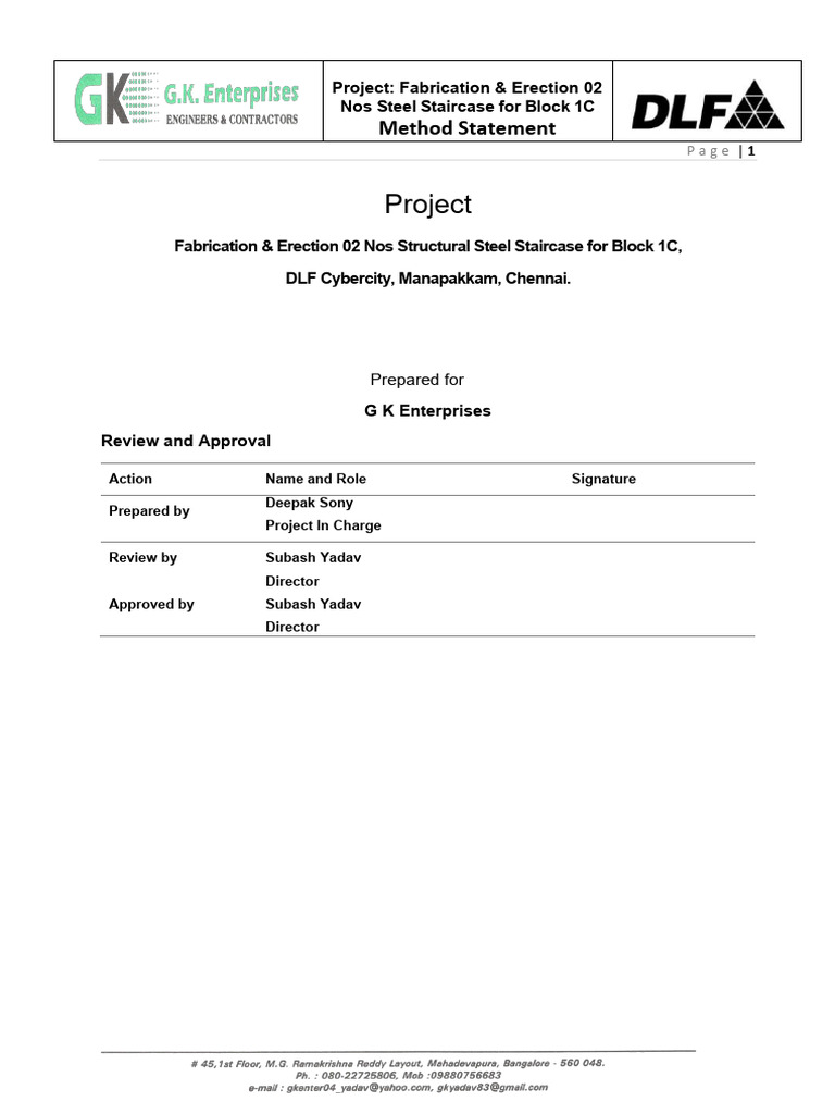 Method Statement_Fab & Ere Staircase Block 1c | PDF | Welding ...