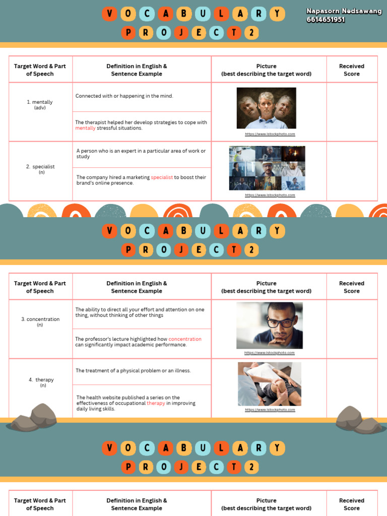 Vocabulary Project Example | PDF | Occupational Therapy | Health Care