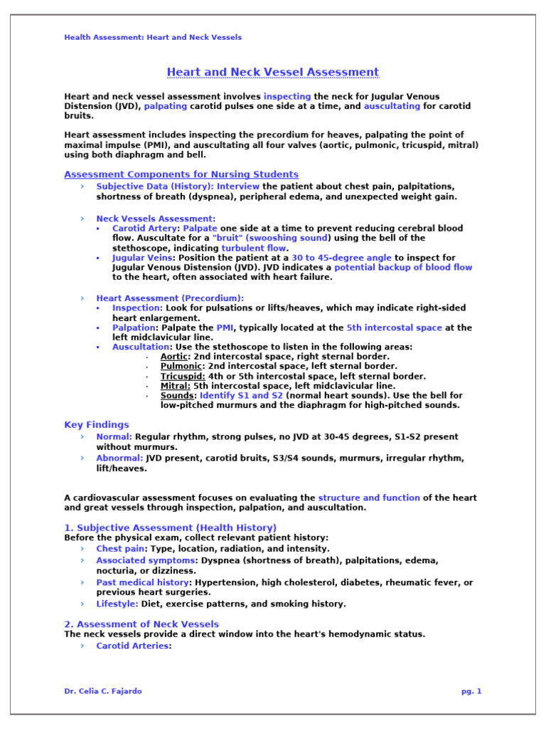 Heart and Neck Vessel Assessment | PDF | Heart | Medical Specialties