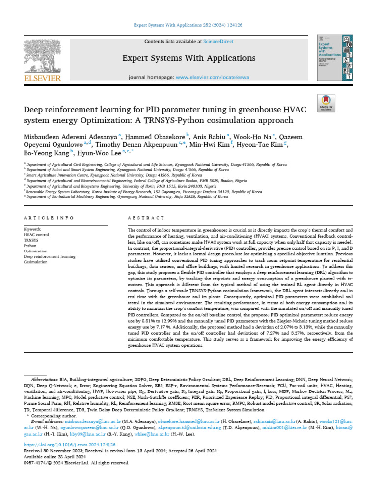 Deep Reinforcement Learning for PID Parameter Tuning in g 2024 Expert ...