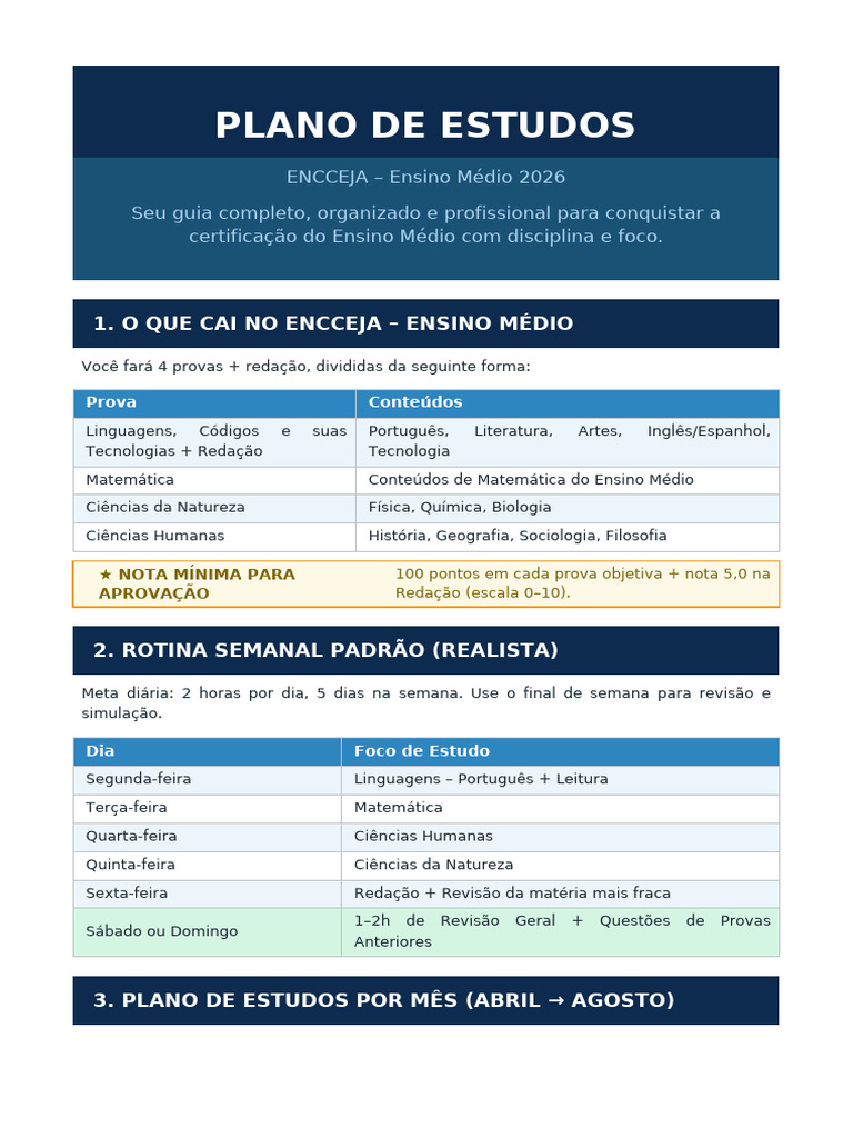 Plano de Estudos Encceja 2026 | PDF | Science | Matemática