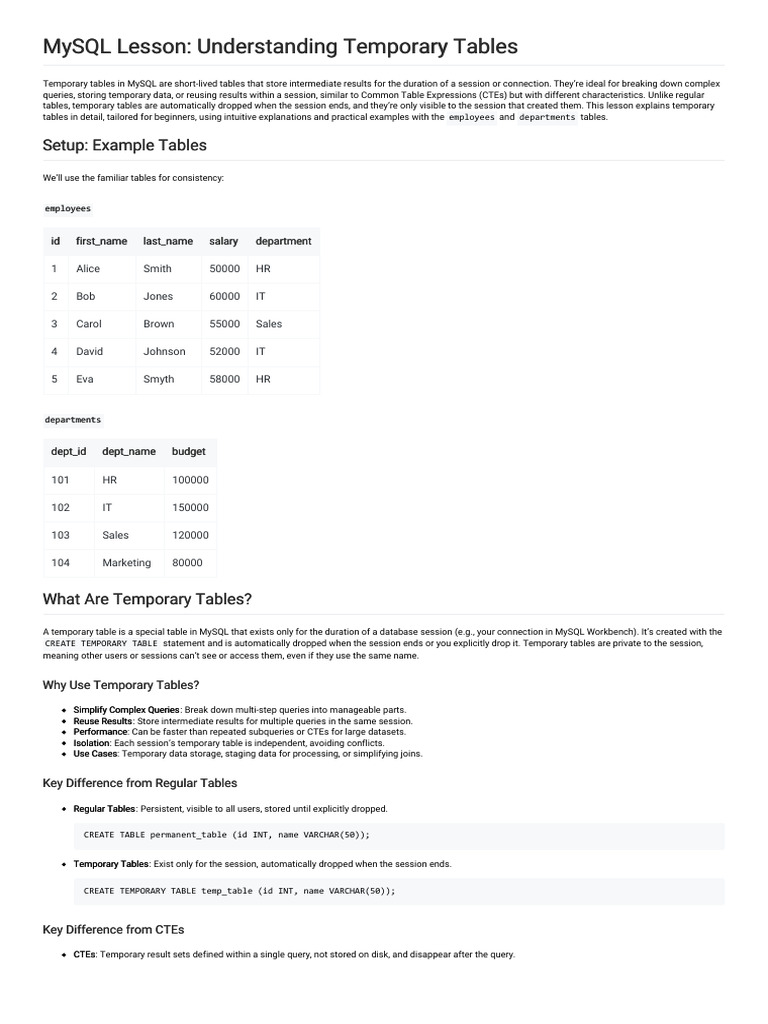 8. Temporary Tables | PDF | My Sql | Data