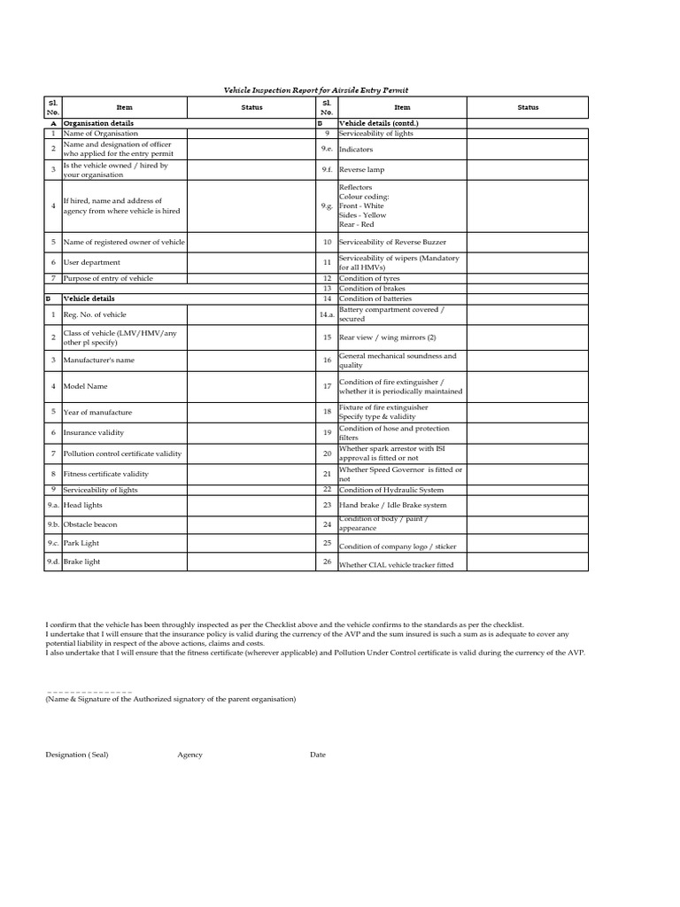 Self Inspection Checklist | PDF | Vehicles | Motor Vehicle