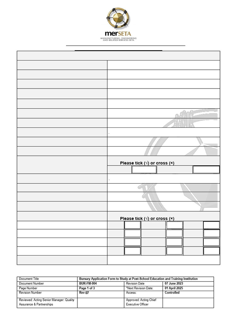 BUR-FM-004 Bursary Application Form for Study at Post-School Education ...