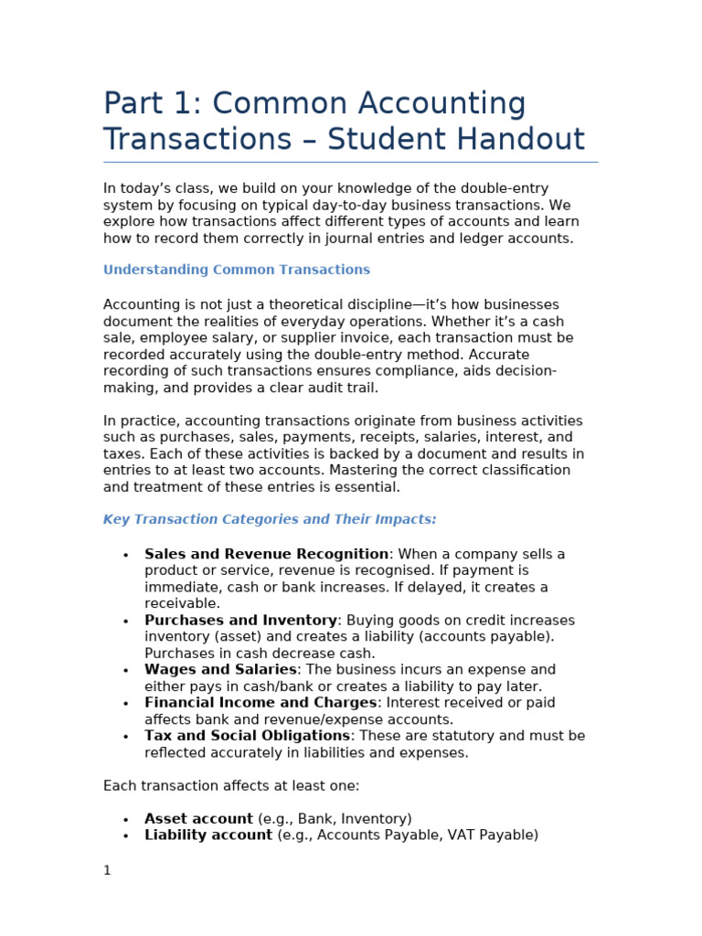 Week 33 Student Handout | PDF | Debits And Credits | Balance Sheet