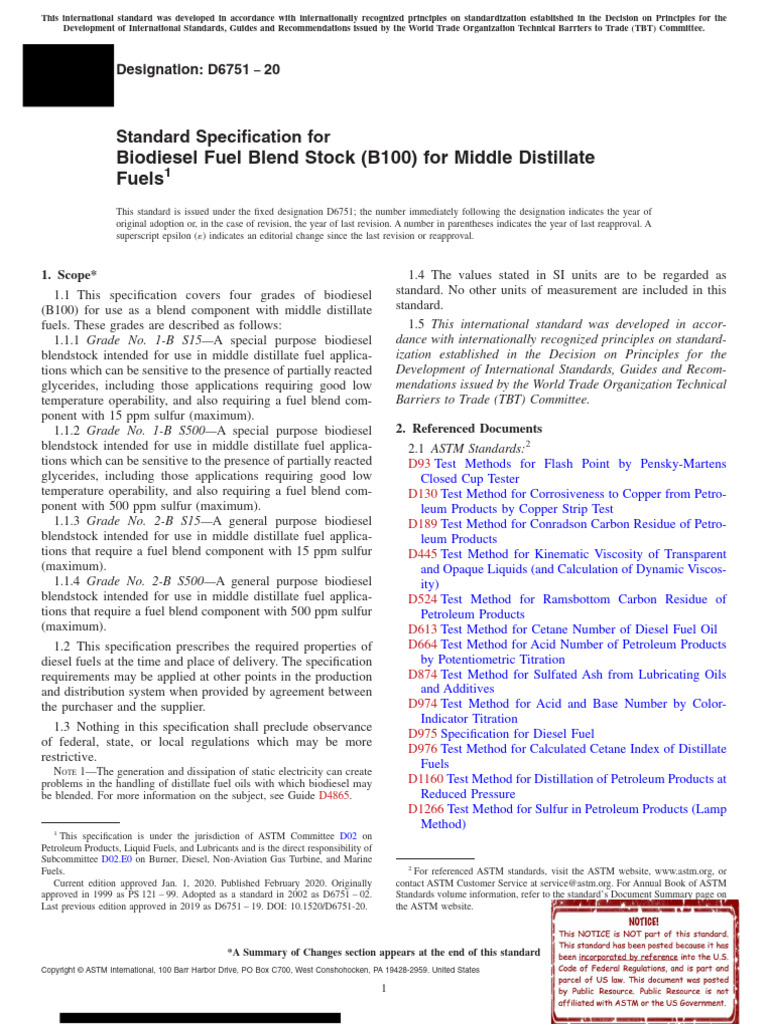 Astm D6751 20 | PDF | Biodiesel | Diesel Fuel