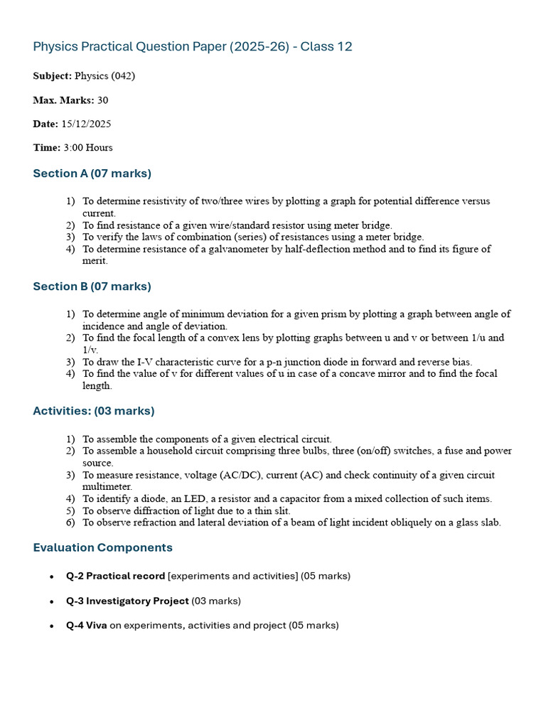 12th Physics Mock Practical | PDF