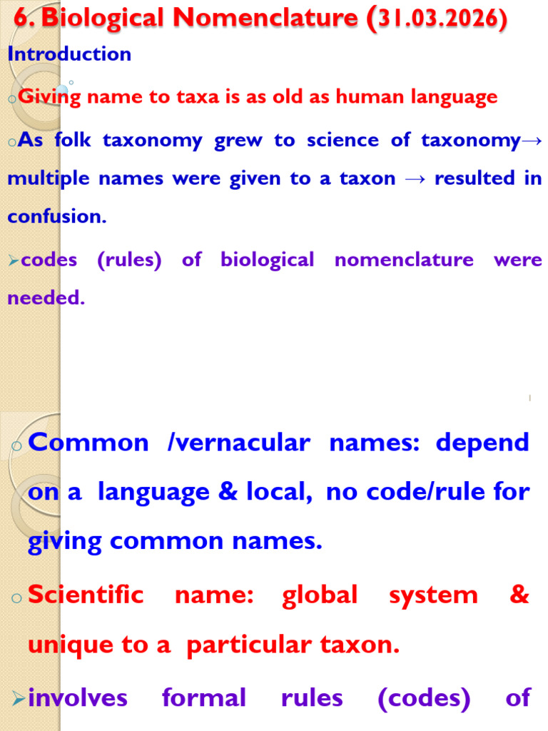 2026-6.-Biological Nomenclature | PDF | Plant Taxonomy | Taxonomy (Biology)