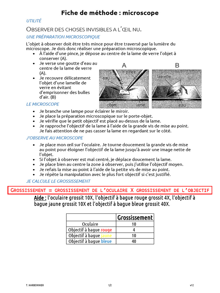 Fiche de Méthode Microscope | PDF