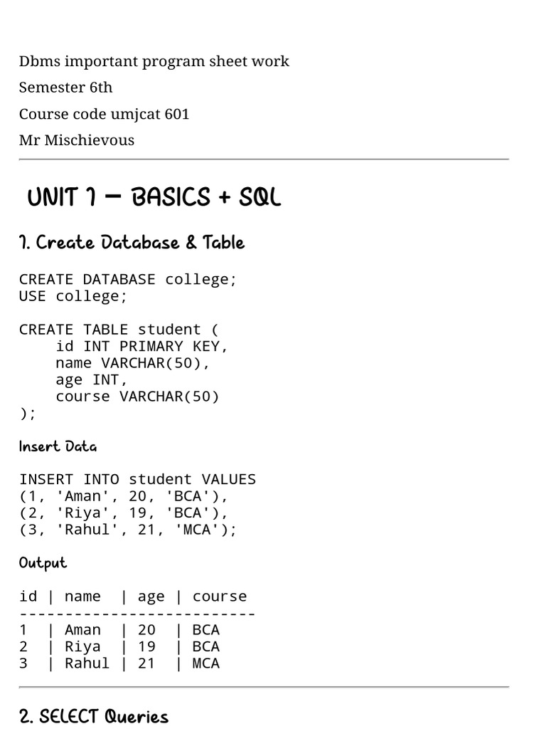Program Sheet of Dbms 6th Sem | PDF | Databases | Acid