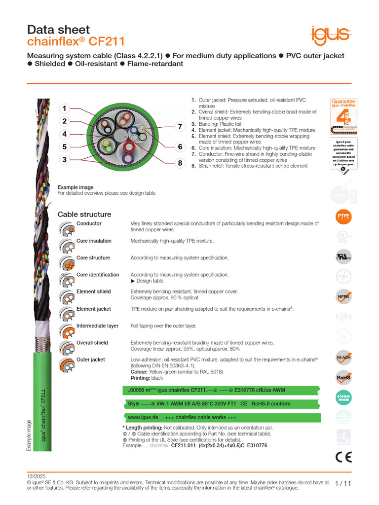 EU Data Sheet Chainflex CF211 MSC | PDF | Wire | Materials