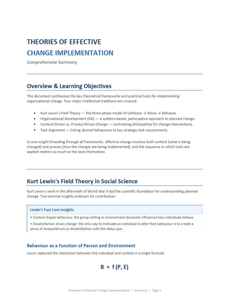 Change Implementation Summary | PDF | Organization Development