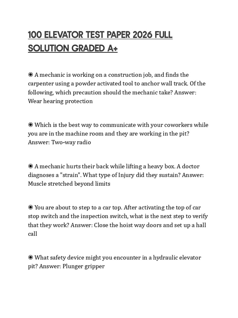 100 ELEVATOR TEST PAPER 2026 FULL SOLUTION GRADED A | PDF | Elevator ...