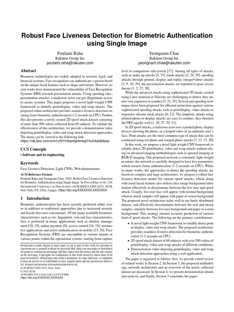 Robust Face Liveness Detection for Biometric Authentication | PDF ...