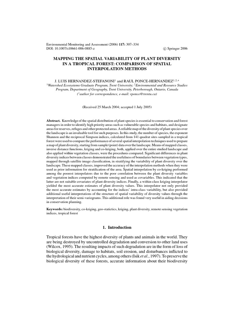 Mapping the Spatial Variability of Plant Diversity | PDF | Variance ...