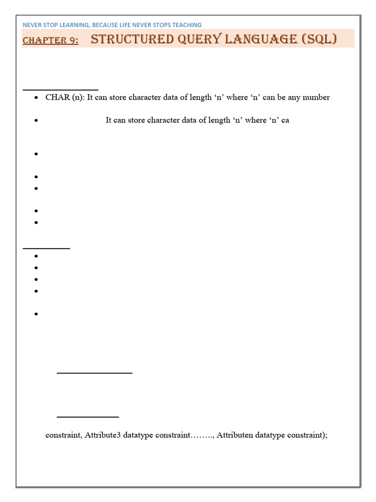 CHAPTER 9 SQL by Sunil Sir.docx | PDF | Sql | Integer (Computer Science)