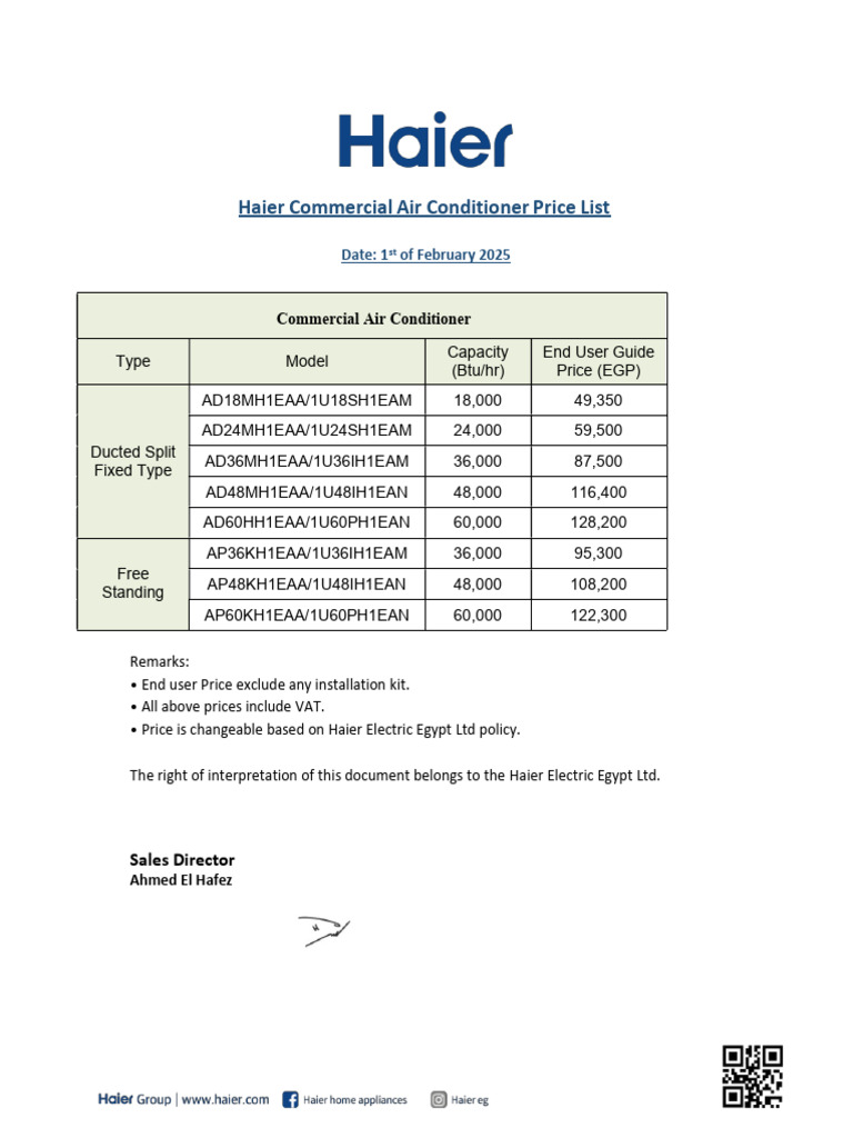 Haier LCAC 1st February -2025 Price List End User | PDF