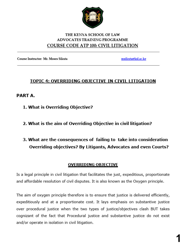 Topic 4 - Overriding Objectives | PDF | Lawsuit | Appeal