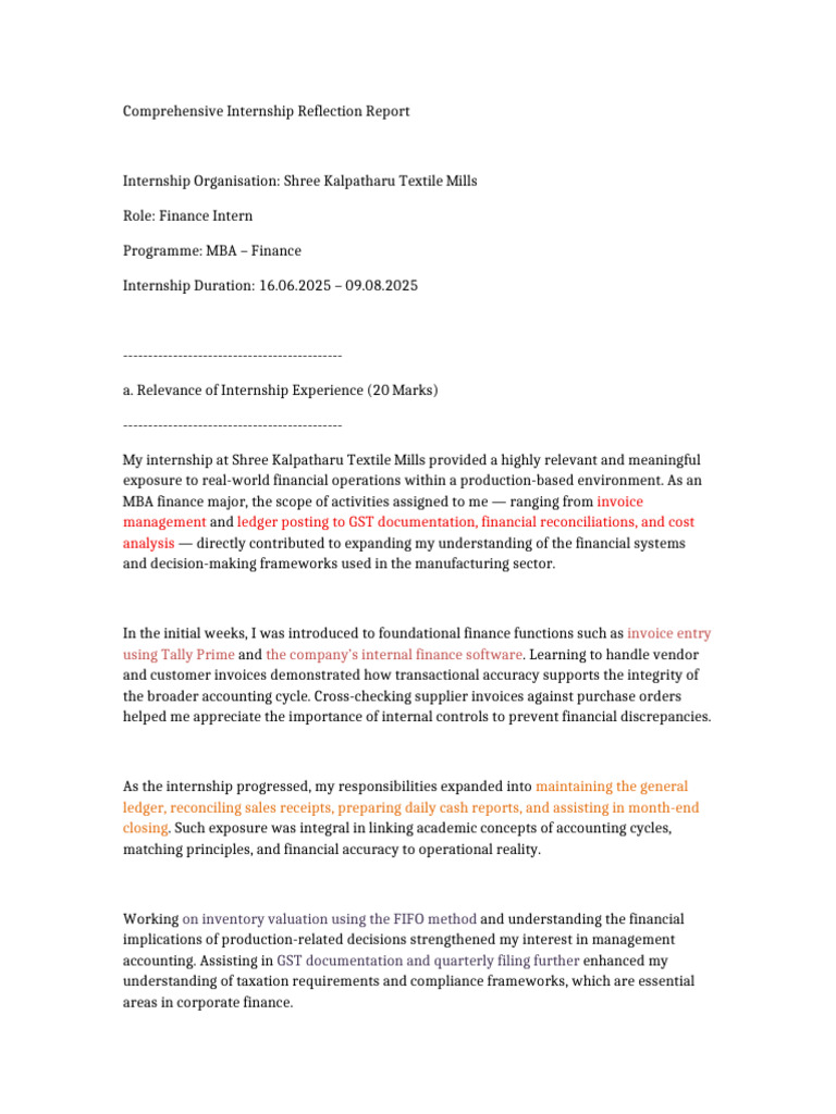 Full Internship Reflection Report | PDF | Accounting | Inventory