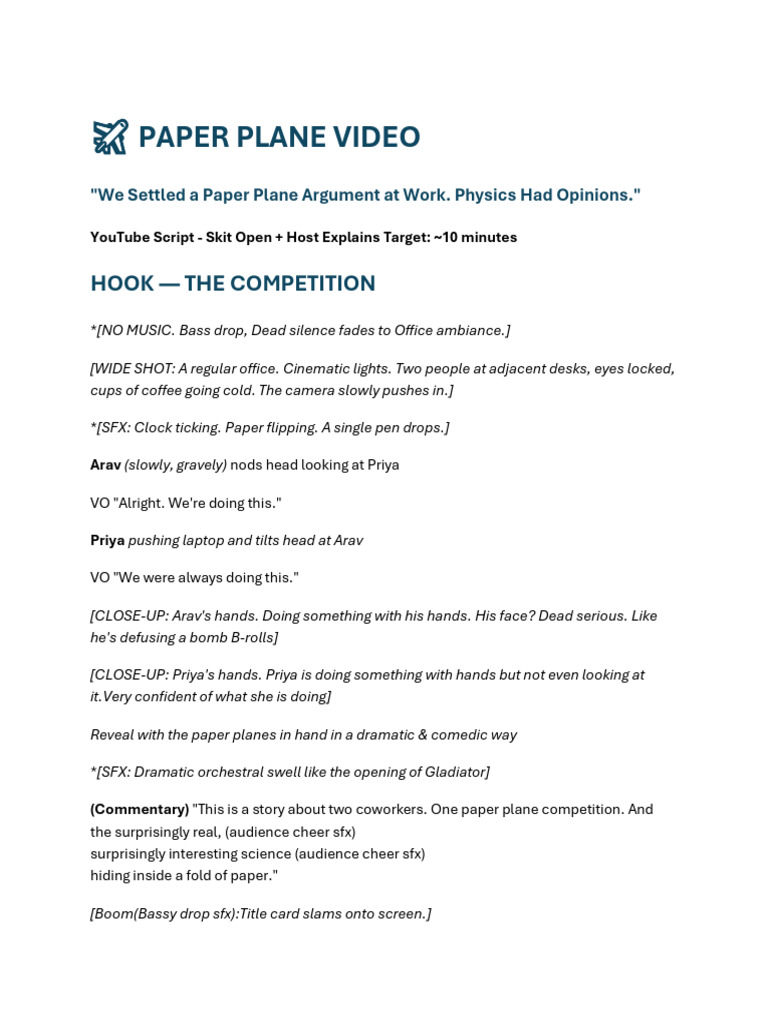 Paper Plane Script | PDF | Force | Lift (Force)