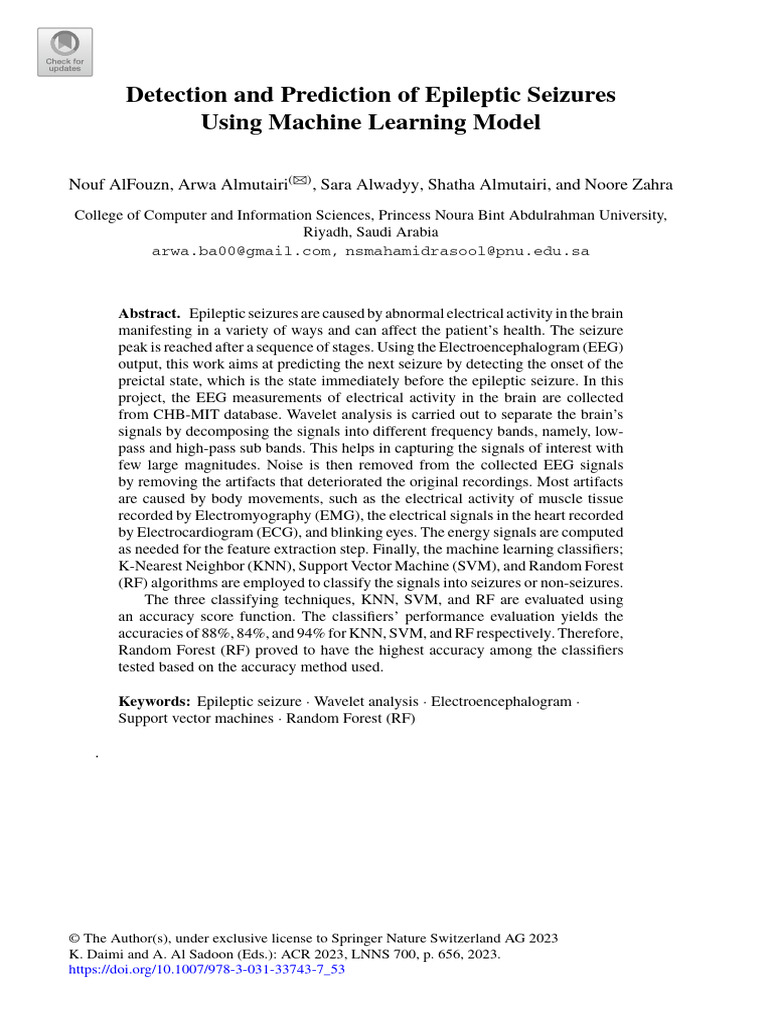 Detection and Prediction of Epileptic Seizures Using Machine Learning ...