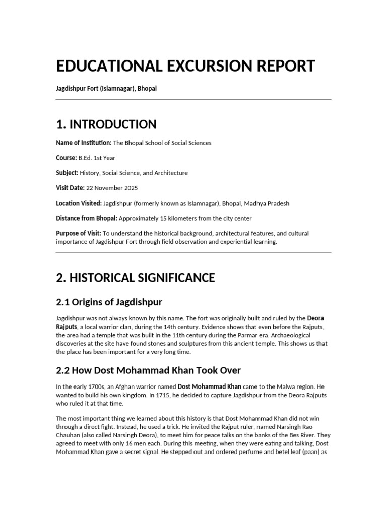Educational Excursion Report - Jagdishpur Fort | PDF