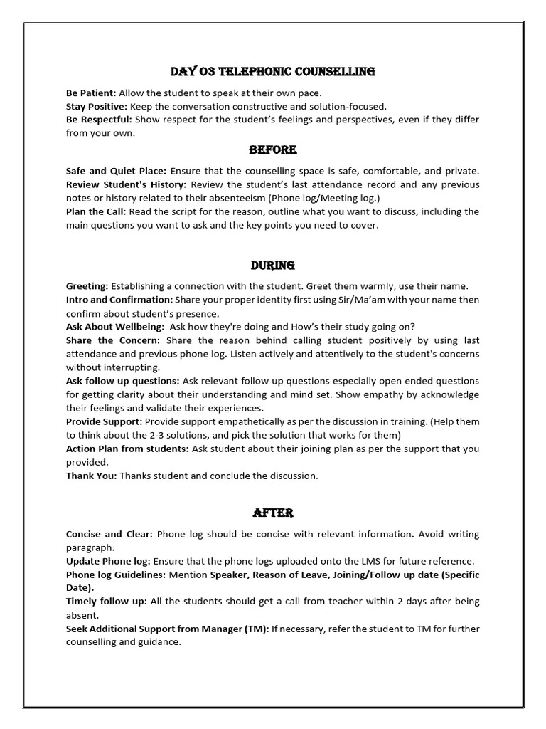 Day 03 Telephonic Counselling | PDF