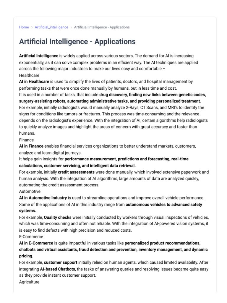 Artificial Intelligence - Applications | PDF | Artificial Intelligence ...