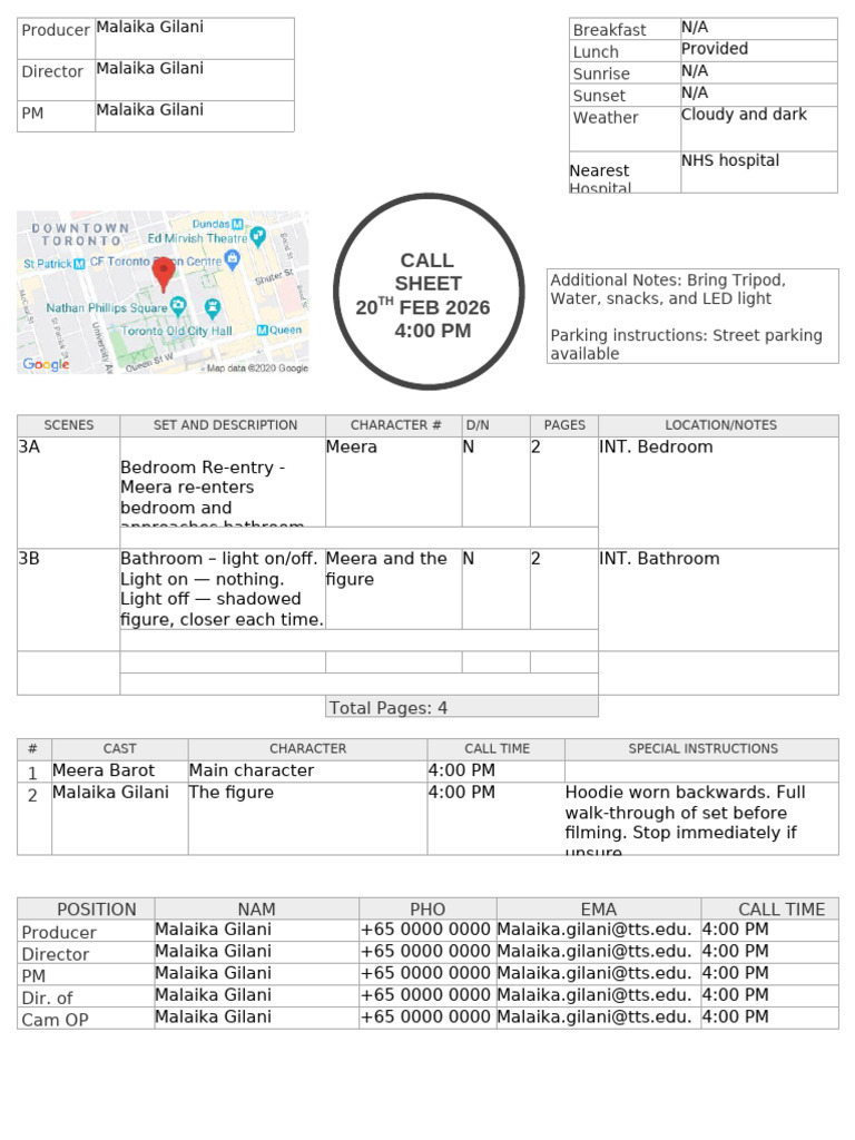 Call Sheet Template Copy | PDF