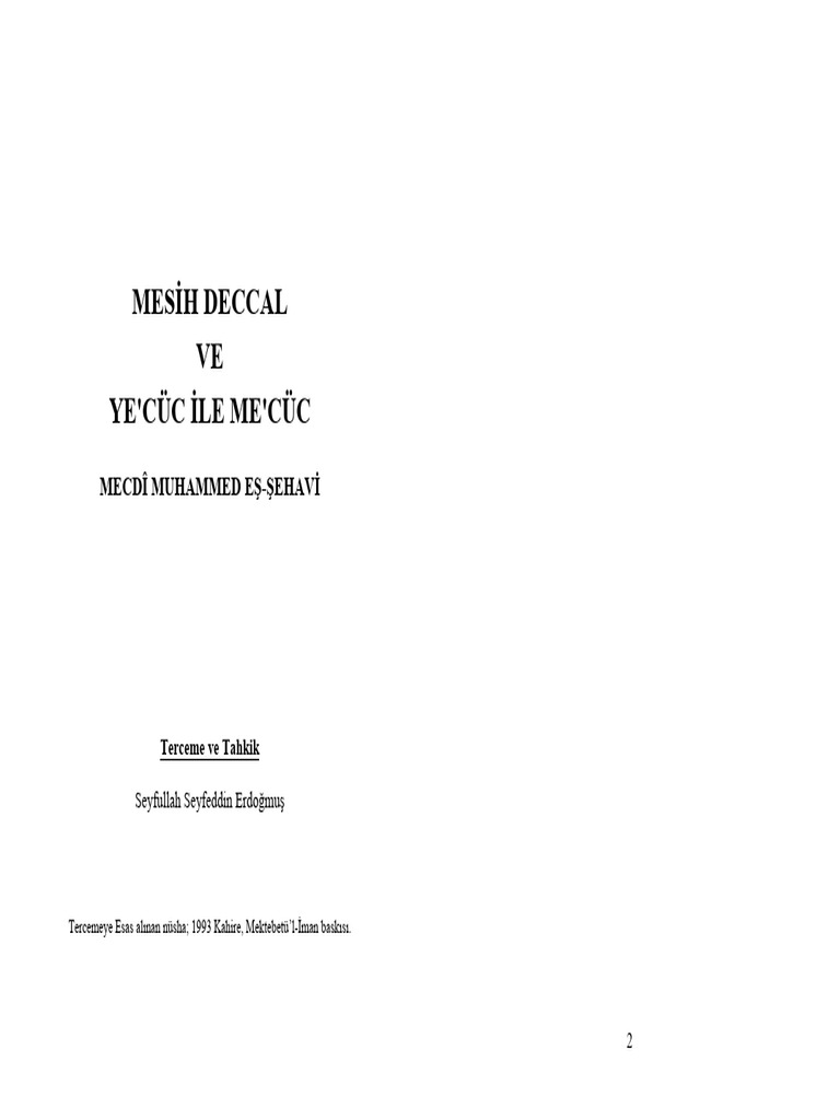 Deccal Ve Yecuc Mecuc - Mecdi Muhammed Eş-Şehavi | PDF