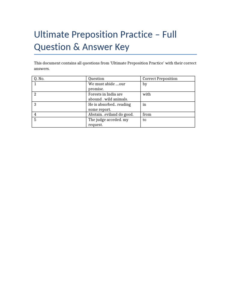 Ultimate Preposition Practice Full Qna | PDF