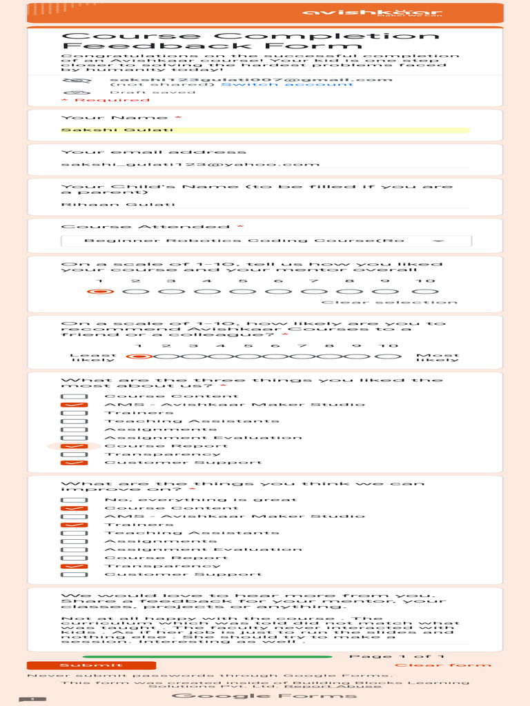 Course Completion Feedback Form | PDF