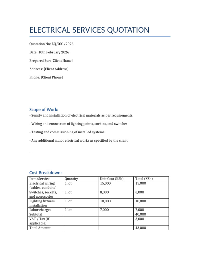 Electrical Services Quotation 43000 | PDF