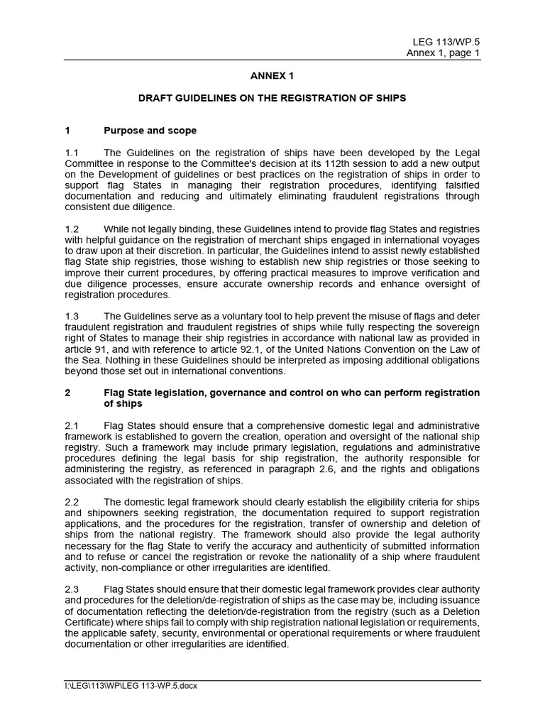 Guidelines on the Registration of Ships | PDF