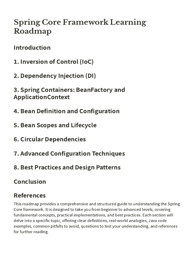Spring Core Framework Learning Roadmap | PDF | Spring Framework ...