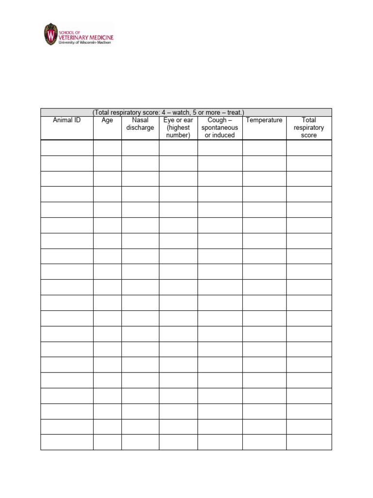 Calf Respiratory Scoring Chart | PDF