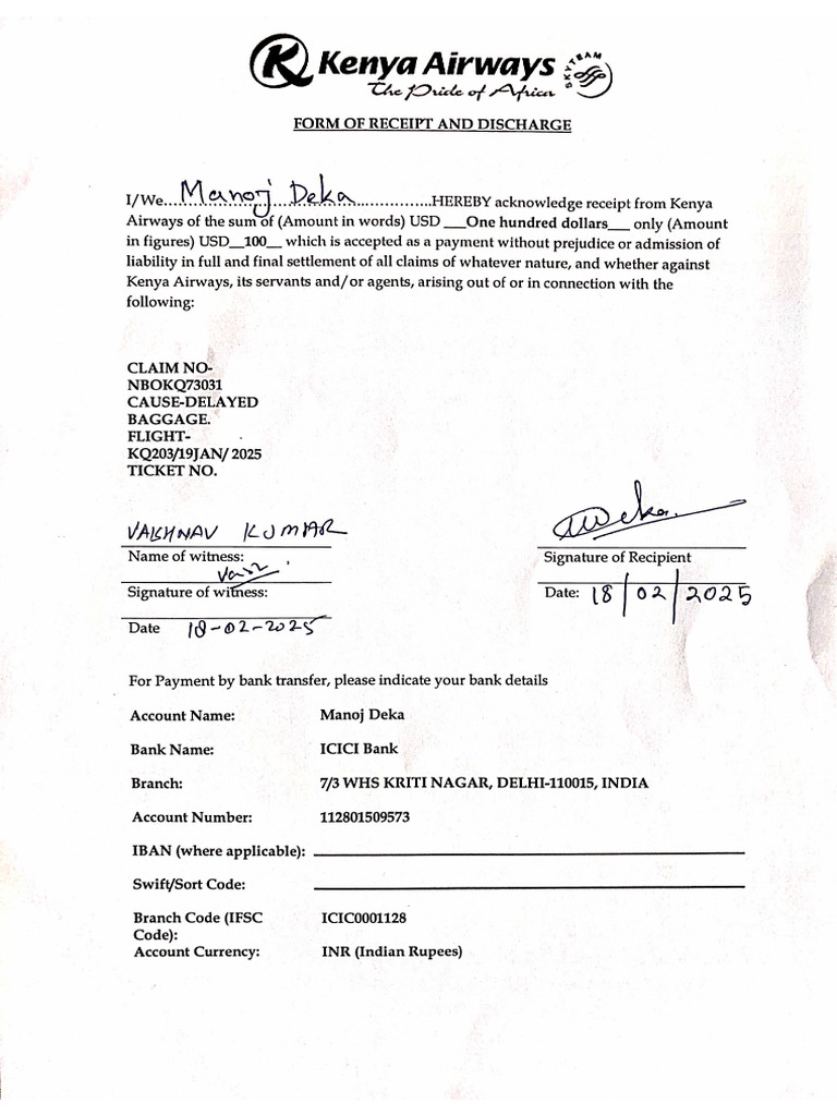 Form of Receipt and Discharge | PDF