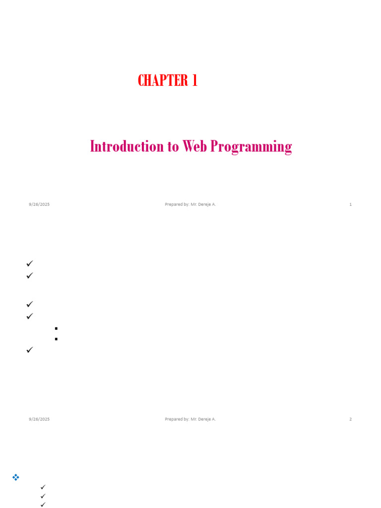 Web Programming CH1 and CH2 PPT | PDF | Hyperlink | World Wide Web