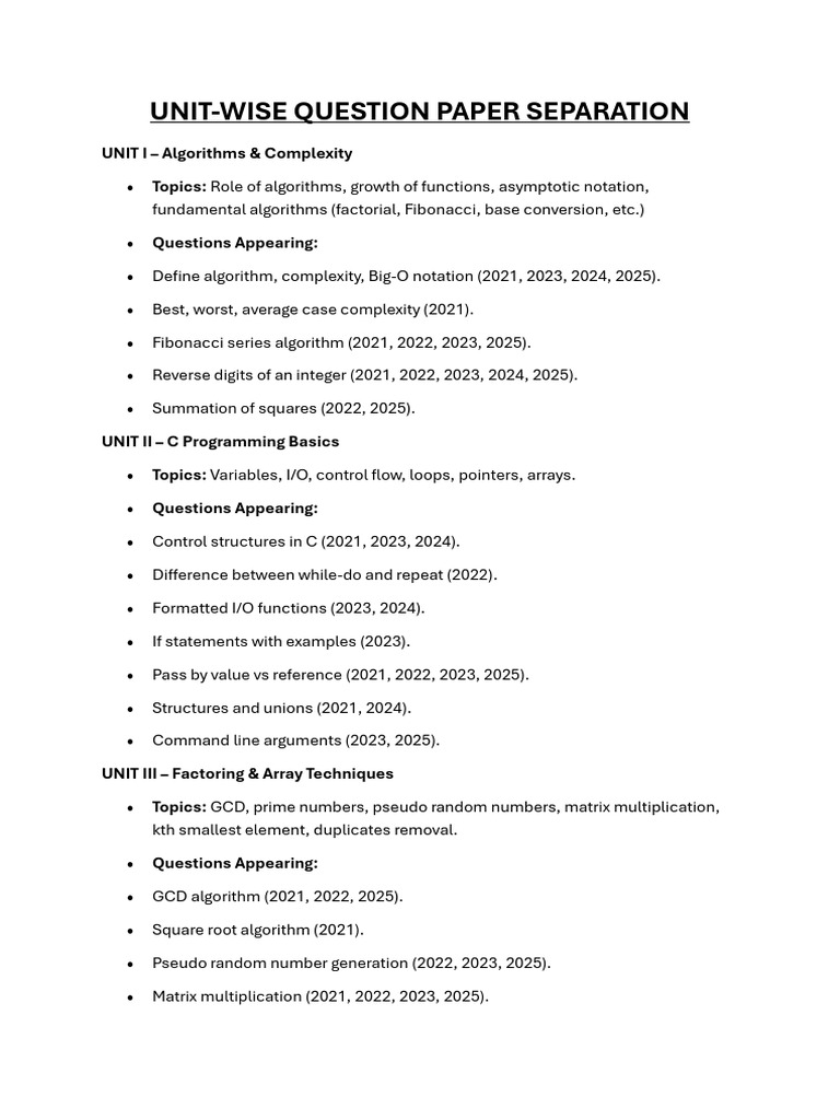 Tap-unit-wise Question Paper Separation | PDF