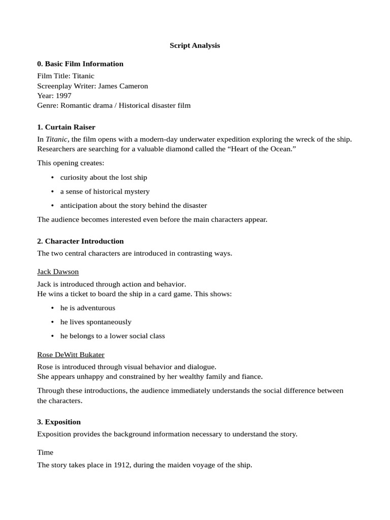 Titanic Script Analysis | PDF