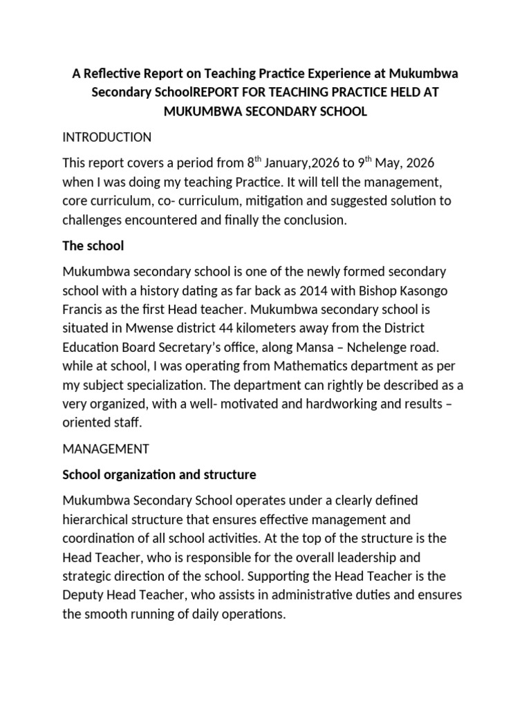 Report for Teaching Practice | PDF | Teachers | Learning