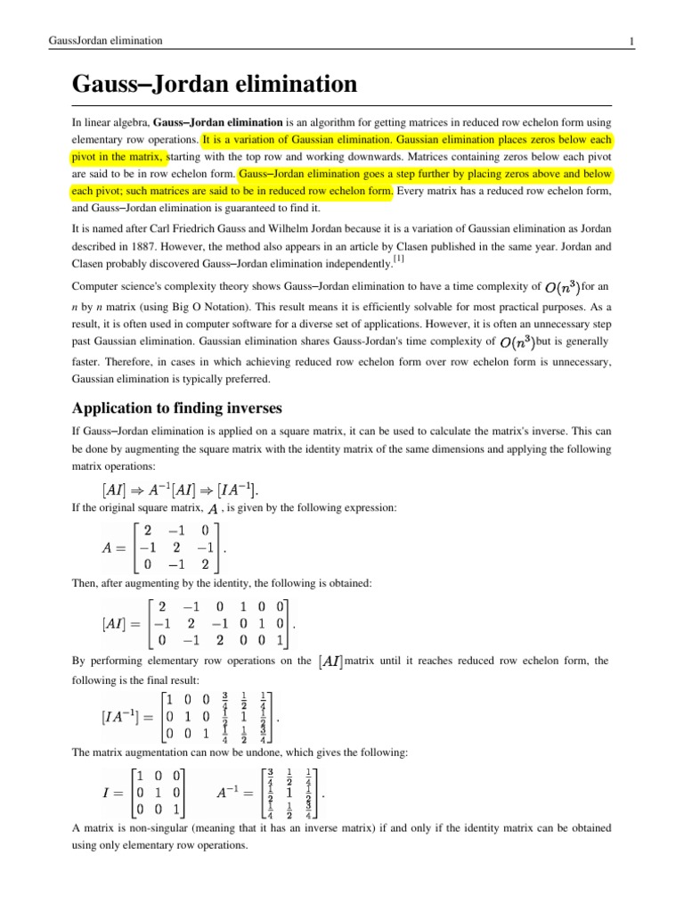 Gauss Jordan Elimination Mathematics Of Computing Mathematical Concepts