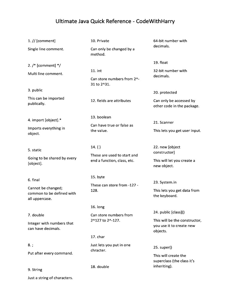 Java Cheat Sheet | PDF