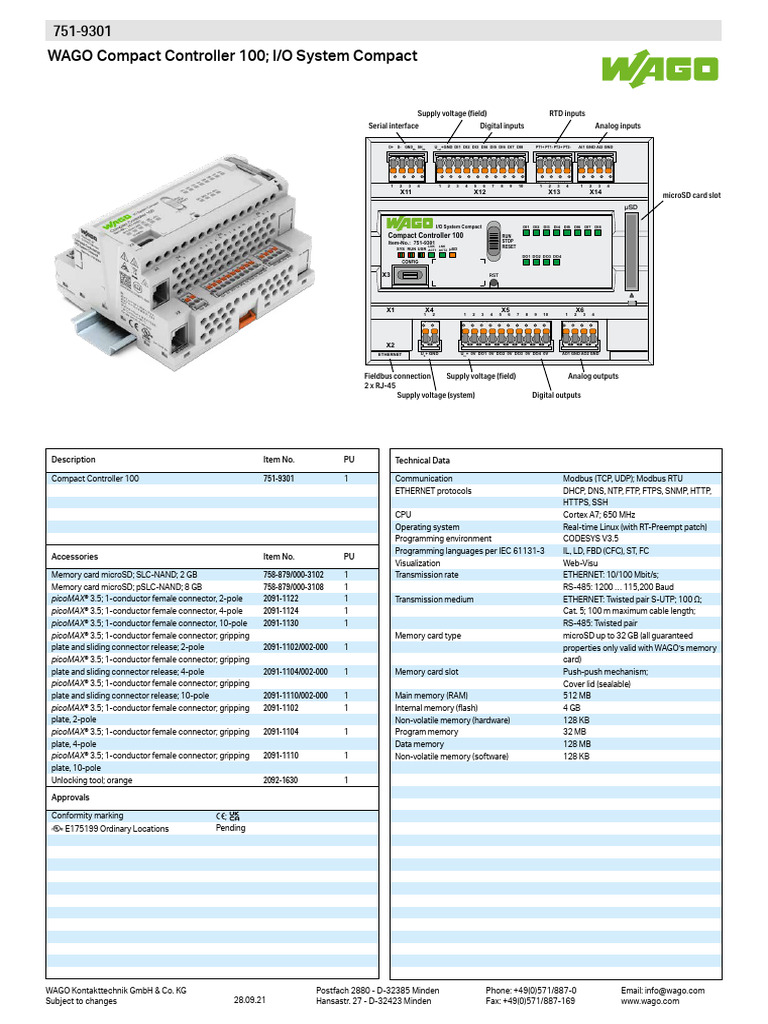 WAGO Compact Controller 100 Datasheet | PDF | Computing | Electrical ...