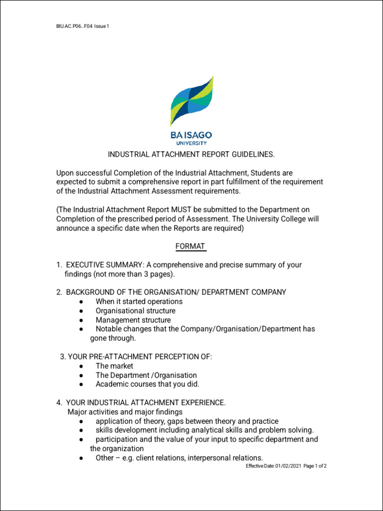 Industrial Attachment Report Guidelines | PDF